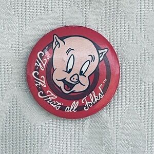 Porky Pig button pin 1989 That’s All Folks Warner Bros Pinback